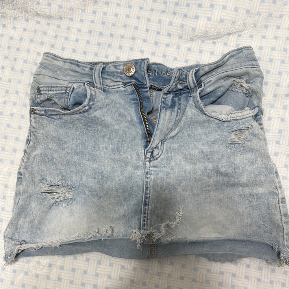 Light Blue Distressed Denim Skirt